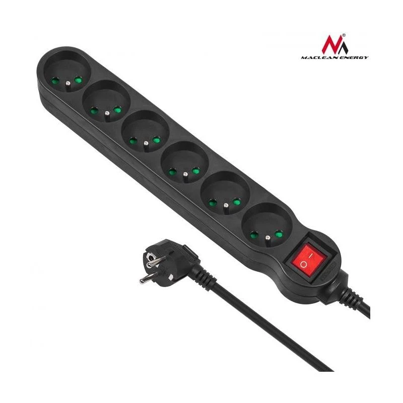 Alargador de corriente Maclean MCE187 3m 6 tomas AC interior negro