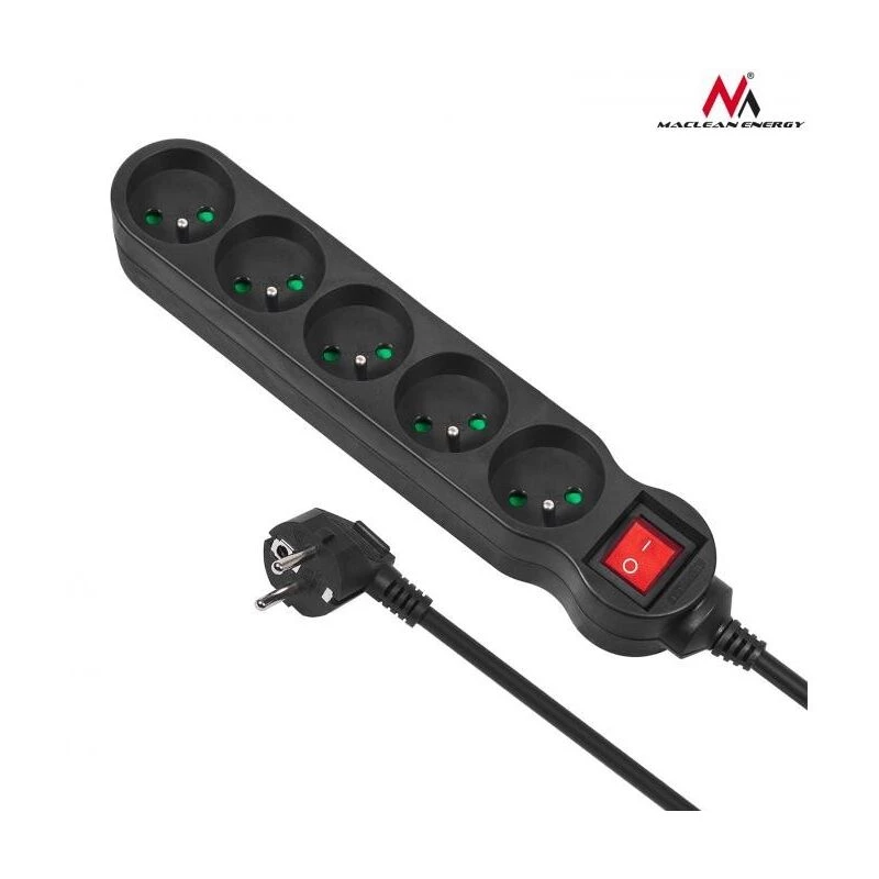 Cable alargador MACLEAN MCE185 — cable de 5 m, 5 tomas tipo F, interior, negro
