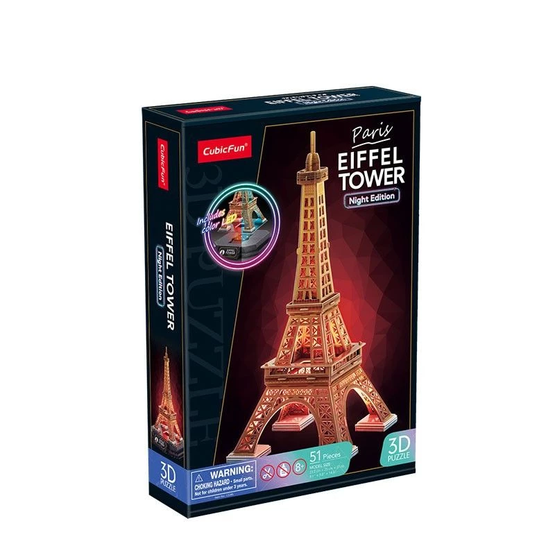 Puzle 3D Cubicfun Torre Eiffel Night Edition LED de cubicfun modelo 306-L534H – puzle arquitectónico 3D iluminado