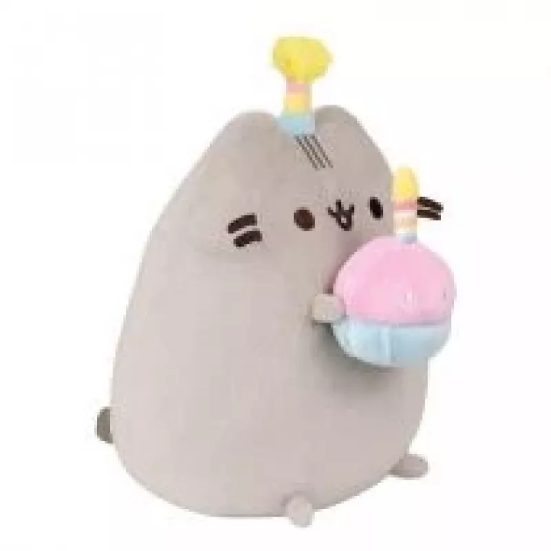 Peluche Pusheen de Pusheen — peluche de 24 cm con gorro de cumpleaños y tarta