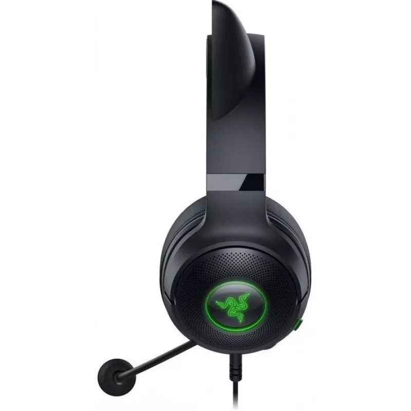 Kraken Kitty V2 - Negro, Auriculares gaming, Orejas Kitty, Iluminación reactiva al streaming, Micrófono cardioide HyperClear, Controladores TriForce de 40 mm, Micrófono integrado en las orejeras, Razer Chroma RGB (oreja y orejeras), Sonido envolvente: Solo disponible en