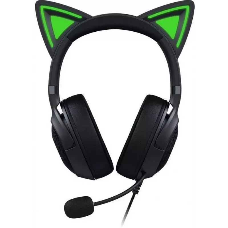 Kraken Kitty V2 - Negro, Auriculares gaming, Orejas Kitty, Iluminación reactiva al streaming, Micrófono cardioide HyperClear, Controladores TriForce de 40 mm, Micrófono integrado en las orejeras, Razer Chroma RGB (oreja y orejeras), Sonido envolvente: Solo disponible en
