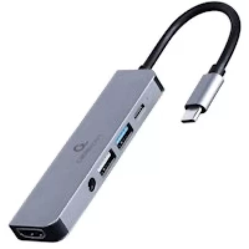 Gembird A-CM-COMBO5-02 dock para portátil/replicador de puertos USB con cable USB 3.2 Gen 1 (3.1 Gen 1) Type-C plata
