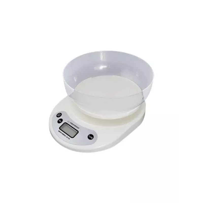 Báscula de cocina electrónica ESPERANZA EKS007 — capacidad 5 kg, precisión 1 g, blanca