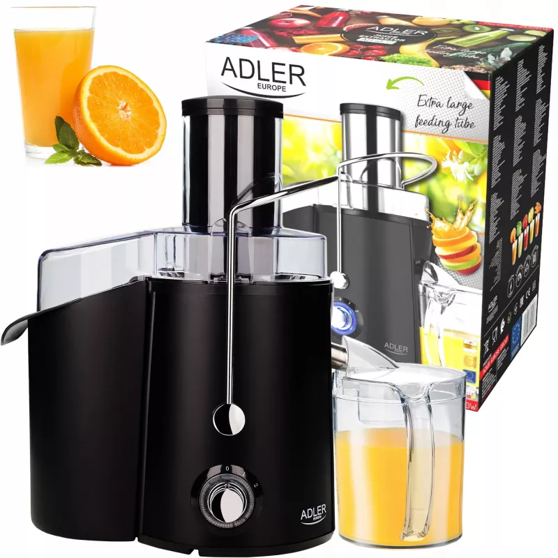 Exprimidor centrífugo Adler AD 4127 — 1000 W, negro, jarra de zumo, 3,9 kg