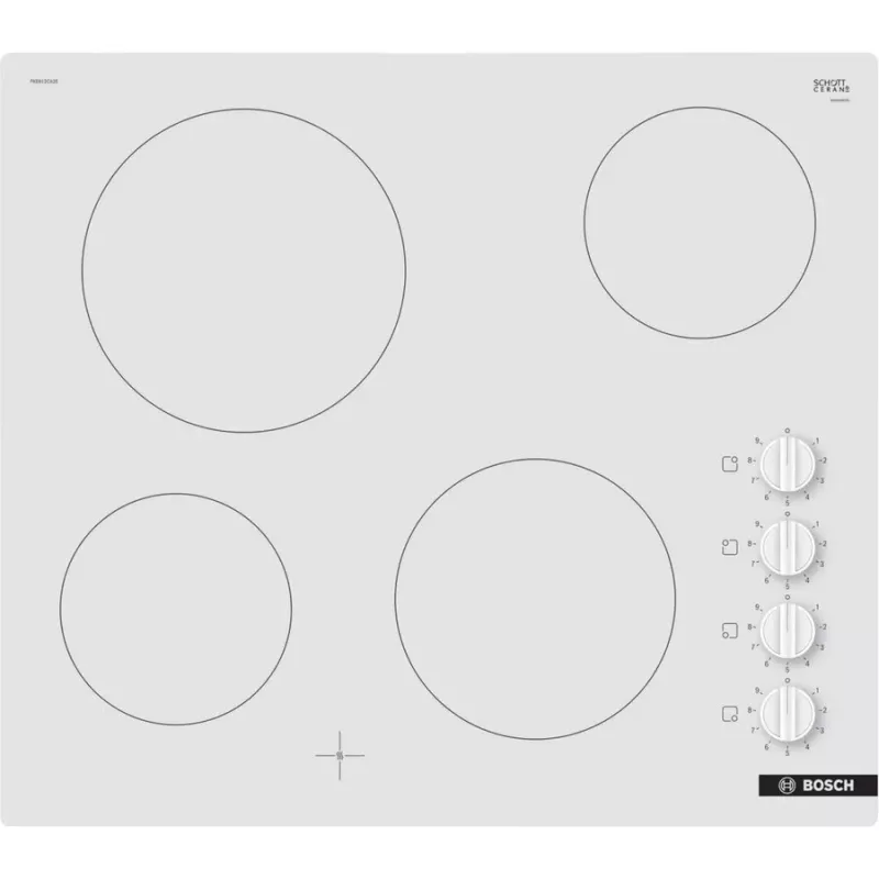 Placa eléctrica de radiación Bosch PKE612CA2E, 6600 W, 4 zonas de cocción, Blanca