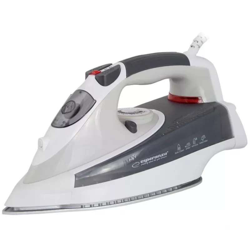 Esperanza CHINO EHI009 plancha de vapor 2400 W, suela de cerámica, depósito de 0,3 l, planchado con vapor y en seco, 220–240 V, 50–60 Hz, cable de 1,5 m, blanca