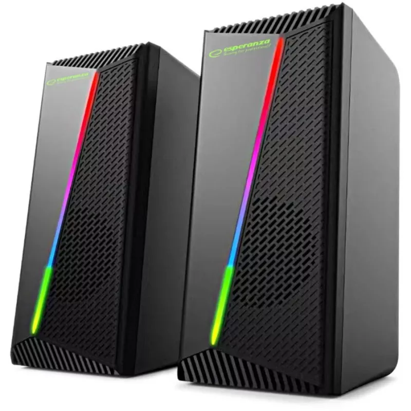 Esperanza EGS106 Rainbow Nortec altavoces 2.0, 6 W (2x3 W), alimentados por USB, minijack de 3,5 mm, LED RGB, negros