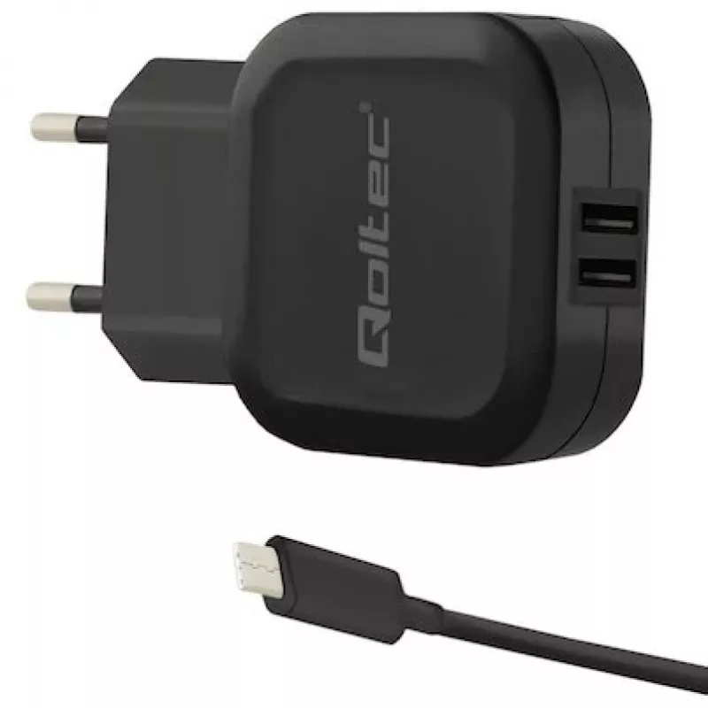 Qoltec 50188 Cargador para dispositivos móviles Portátil, Smartphone, Smartwatch, Tablet, Teléfono, Universal Negro AC, DC Interior