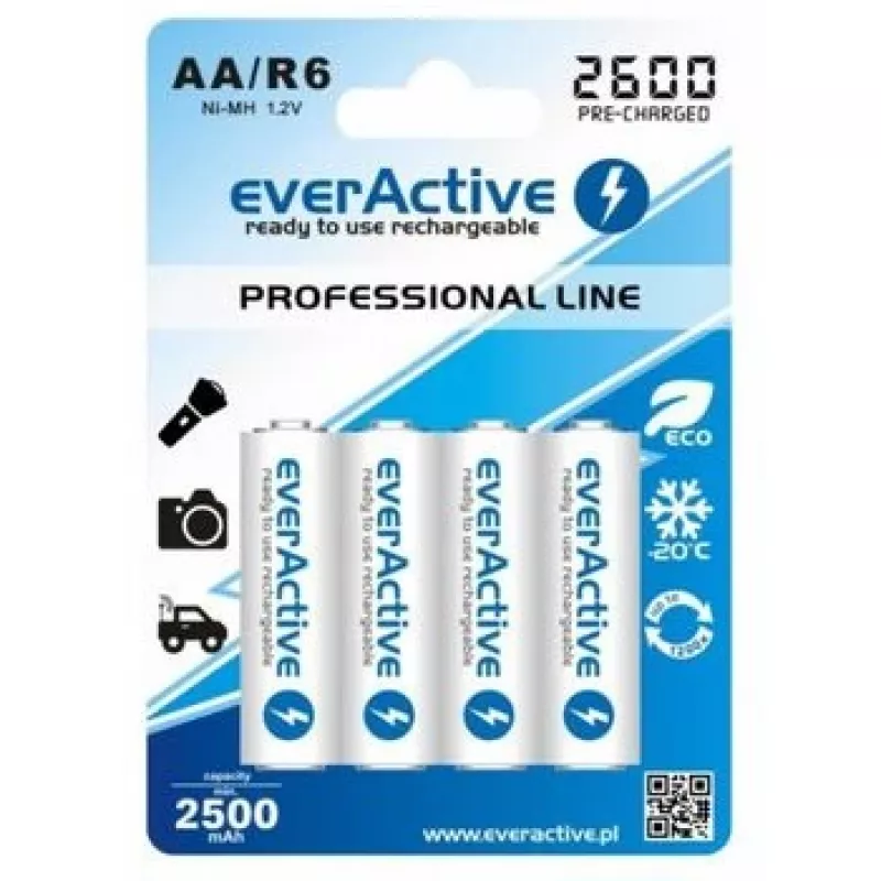 Pilas recargables R6 AA 2600mAh EverActive Professional contenido del paquete 1x blíster