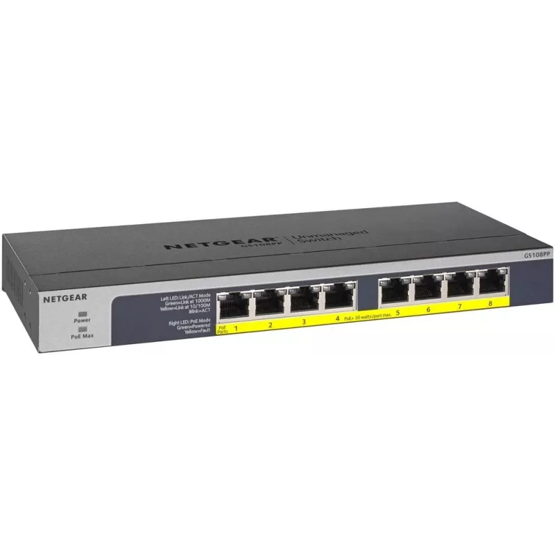 NETGEAR GS108PP Switch Gigabit Ethernet (10/100/1000) no gestionado Power over Ethernet (PoE) Negro
