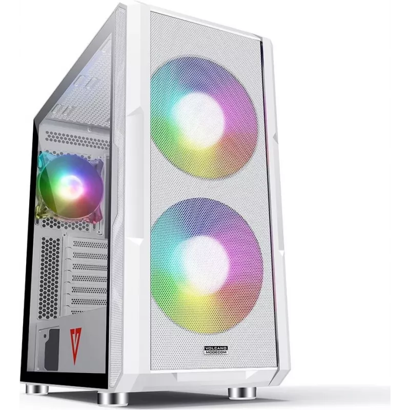 Caja de PC MODECOM AMIRANI ARGB Midi Tower blanca — ATX/ITX, GPU 35 cm, disipador de CPU 16,5 cm, 2 ventiladores de 200 mm