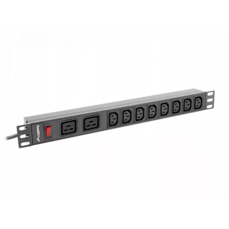 Unidad de distribución de energía para rack LANBERG PDU-02I1908I-0200-C20-BK — 1U, 10×C13, 16A, cable de 2 m, 19