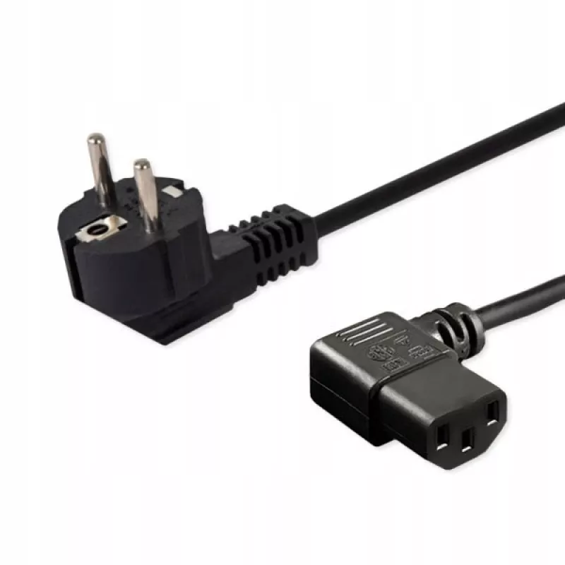 Cable de alimentación SAVIO CL-116 — 1,8 m, Negro, conector macho en ángulo Type-C a IEC C13 en ángulo, 3 hilos 0,5 mm²