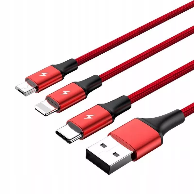 Cable UNITEK C4049RD USB 1,2 m USB A USB C/Micro-USB B/Lightning rojo