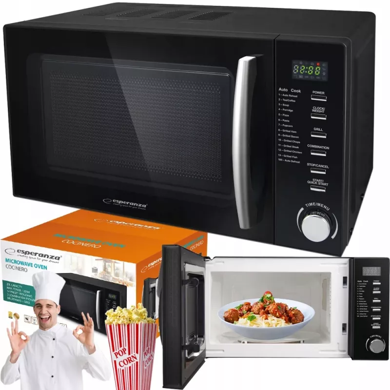 Microondas combinado ESPERANZA COCINERO 1200 W, 20 L, grill 900 W, pantalla LED, de sobremesa, negro