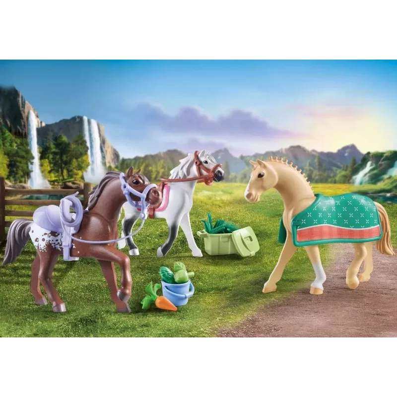 Playmobil 71356 Horses of Waterfall – Tres caballos con silla de montar