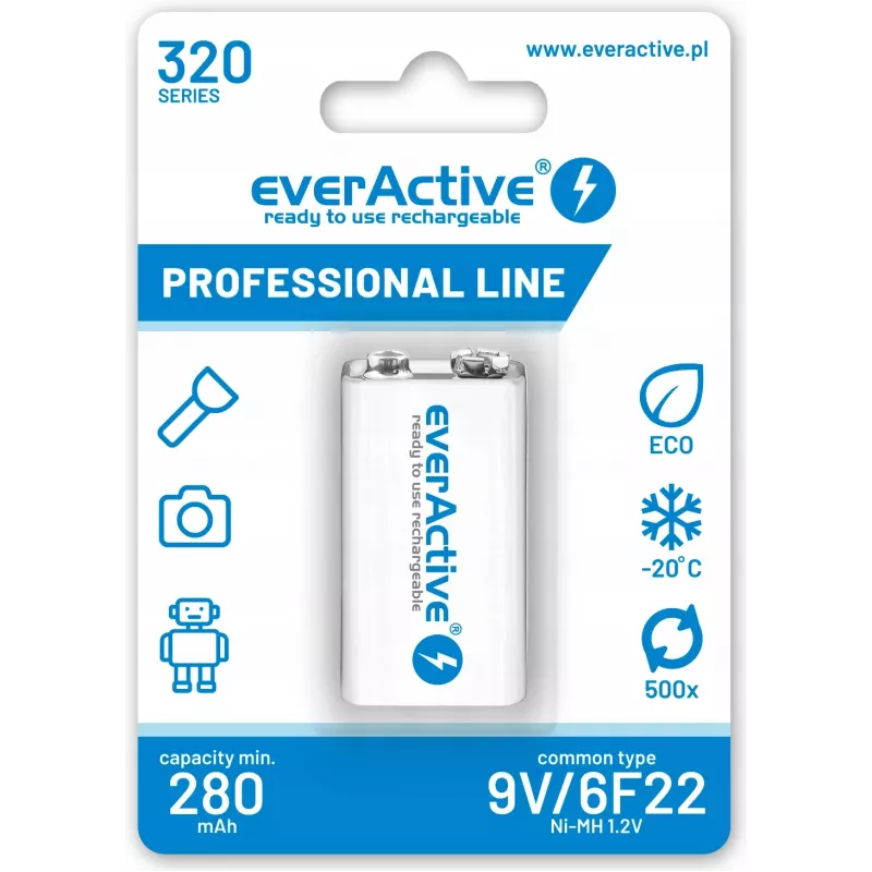 Batería recargable everActive EVHRL22-320 9V NiMH prismática 8,4V, 55 g, 48,5 mm