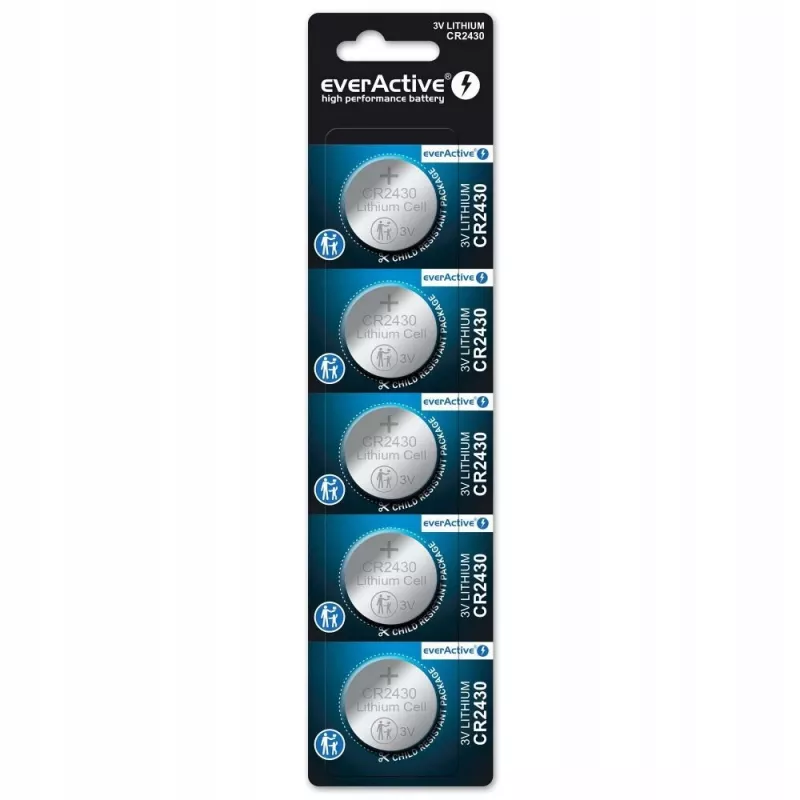 everActive CR2430 CR24305BL pila de botón de litio 3 V, 300 mAh, pack de 5