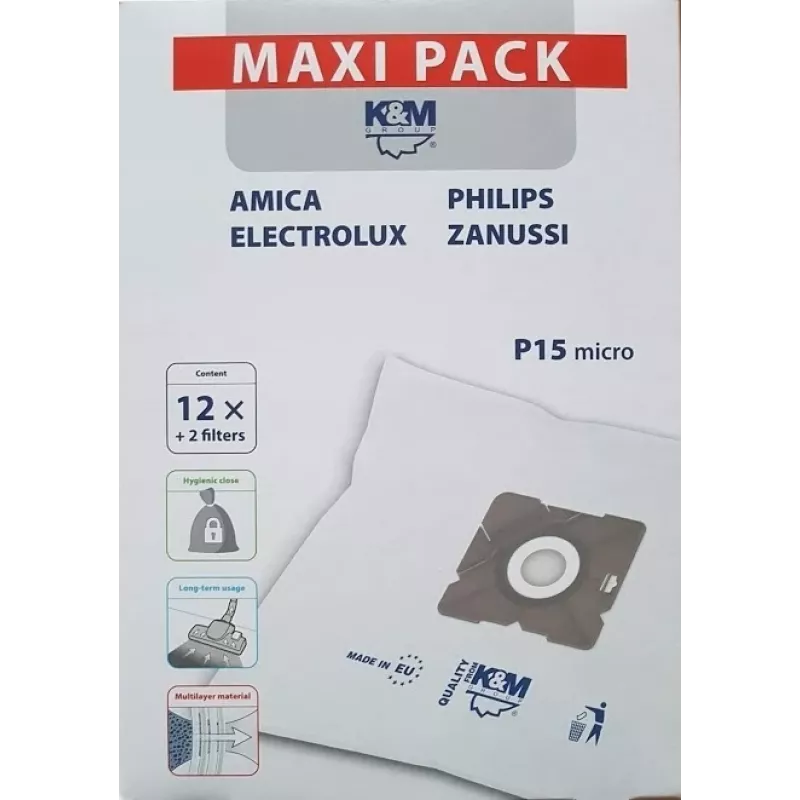 Bolsas aspirador PHILIPS CONCEPT SENCOR ZANUSSI P15 maxi KM-P15-MX (12 uds.)