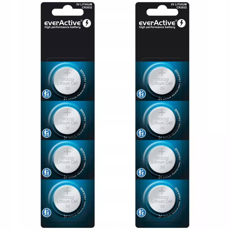 Pila de litio botón everActive CR3032, 3V, 580 mAh, pila botón, pack de 4