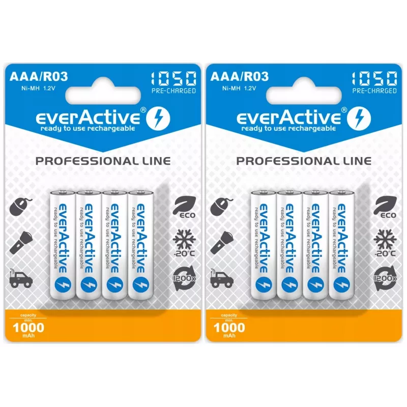 Pack de pilas recargables AAA NiMH everActive EVHRL03-1050 1,2 V — 4 uds., 1050 mAh