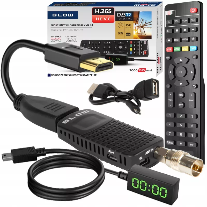 Sintonizador DVB-T2 BLOW 7000FHD MINI H.265 – receptor de TV terrestre compacto, HDMI, USB, S/PDIF, Audio L/R, Teletexto