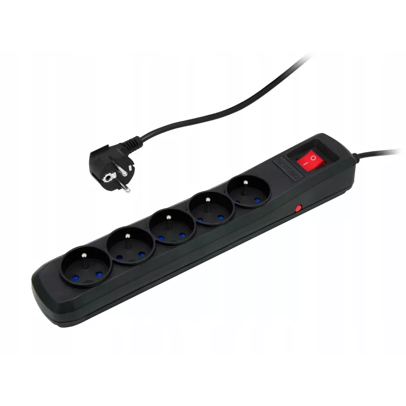 Regleta de enchufes ARMAC R5 — 5 tomas, protección contra sobretensiones, cable de 3 m, negra