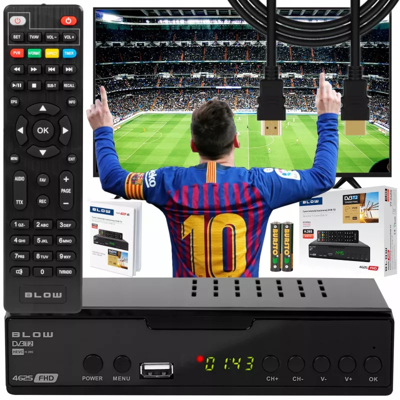 Sintonizador de TV digital BLOW 4625FHD DVB-T2 H.265 Receptor terrestre, HDMI, USB, SCART, Ethernet, S/PDIF