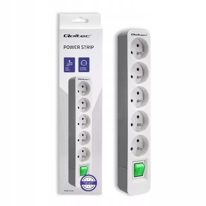 Regleta de alimentación Qoltec 50290 1,8 m 5 tomas de corriente para interior Blanco