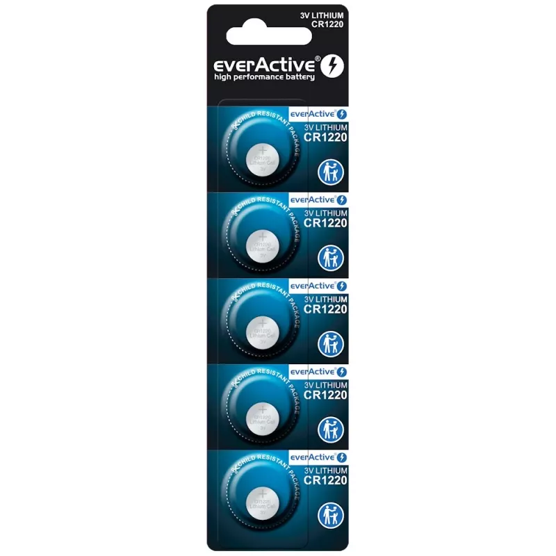 Pila de botón de litio everActive CR1220 — 3V, 40 mAh, 12,5×2 mm, de un solo uso, 5 uds.