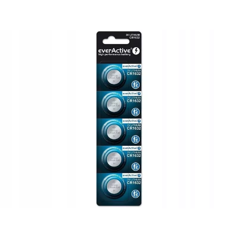 Pila everActive CR1632 de botón de litio de un solo uso 3 V — 5 uds., 16 mm × 3,2 mm