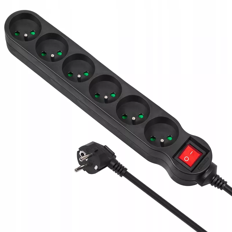 Alargador de corriente MACLEAN MCE225 — cable de 1.5 m, 6 tomas AC Type F, interior, negro