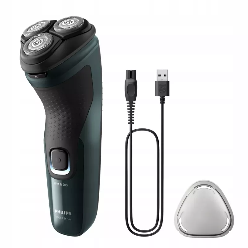 Afeitadora eléctrica rotatoria Philips 3000X Series X3002/00 – Afeitadora de 3 cabezales húmedo y seco, inalámbrica, batería NiMH, 40 minutos de autonomía