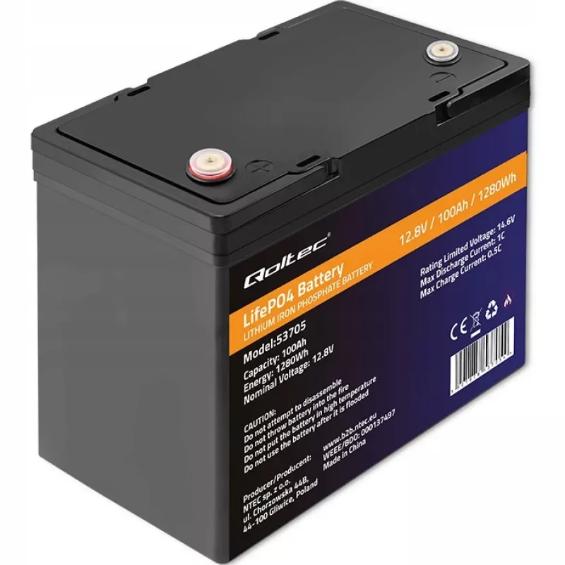 Batería de litio-fosfato de hierro Qoltec 53705 100 Ah 12,8 V