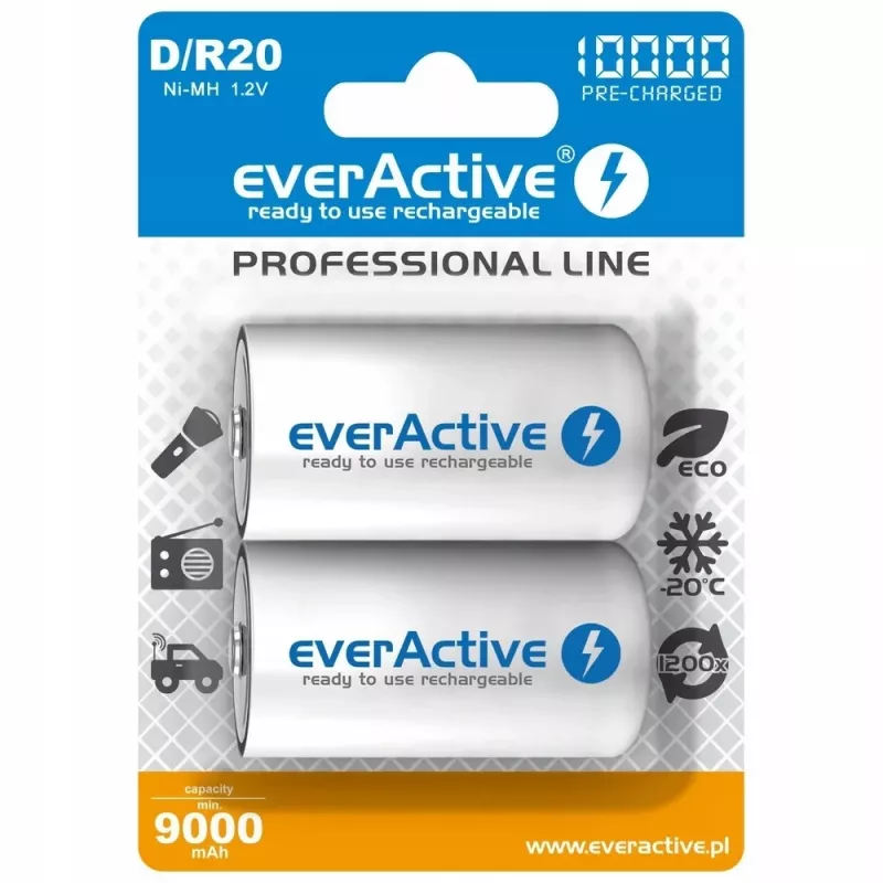 Batería recargable everActive EVHRL20-10000 D NiMH 1,2 V 2 uds.