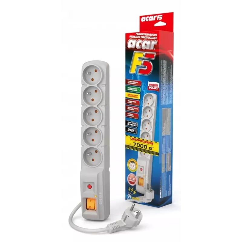 Regleta de protección contra sobretensiones ACAR F5 5 tomas 3 m gris