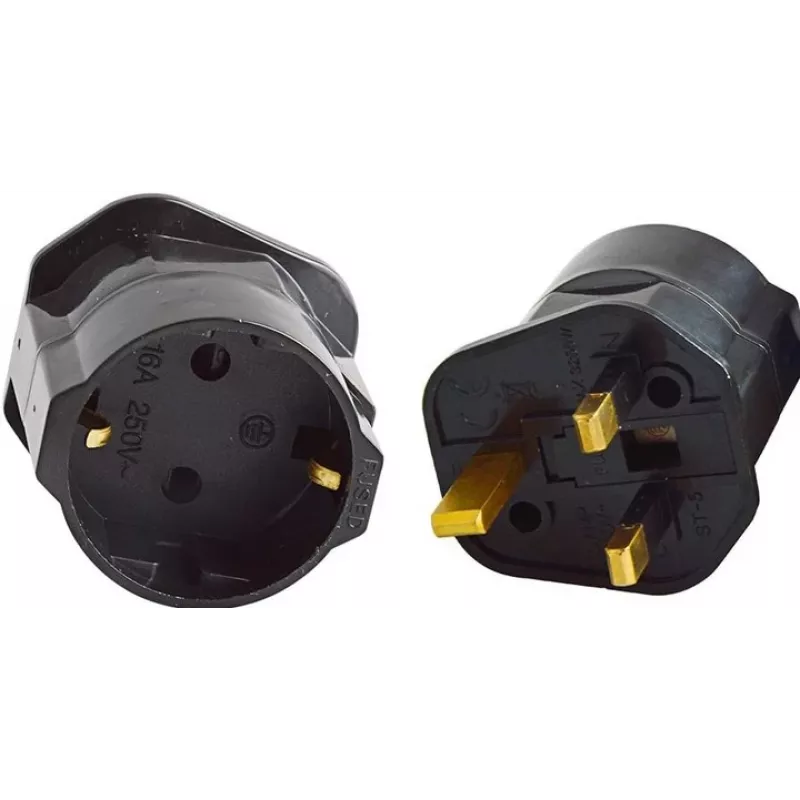 Maclean MCE154 adaptador de enchufe, toma EU a enchufe UK, negro