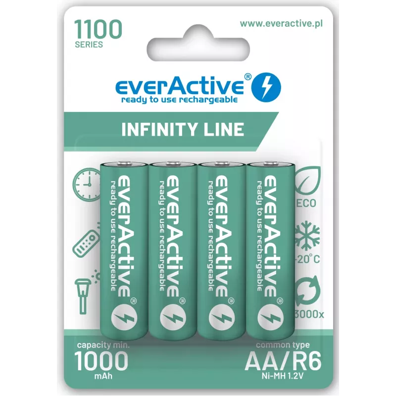 Pilas recargables NiMH everActive EVHRL6-1100 1,2 V 1100 mAh — 4 uds., cilíndricas