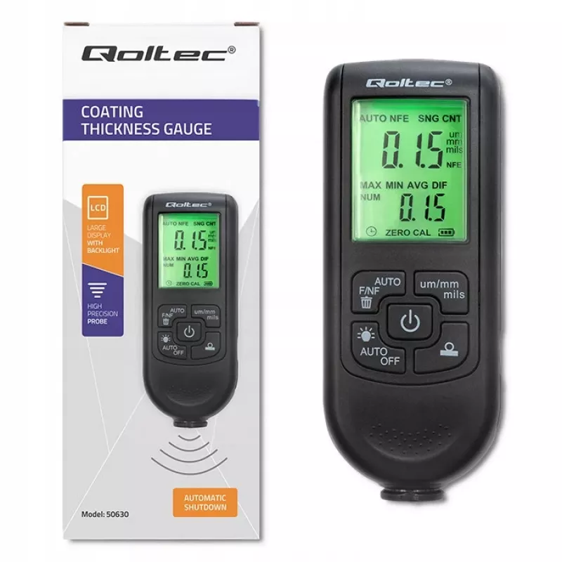 Medidor de espesor de pintura Qoltec con pantalla LCD | 0~2000 µm