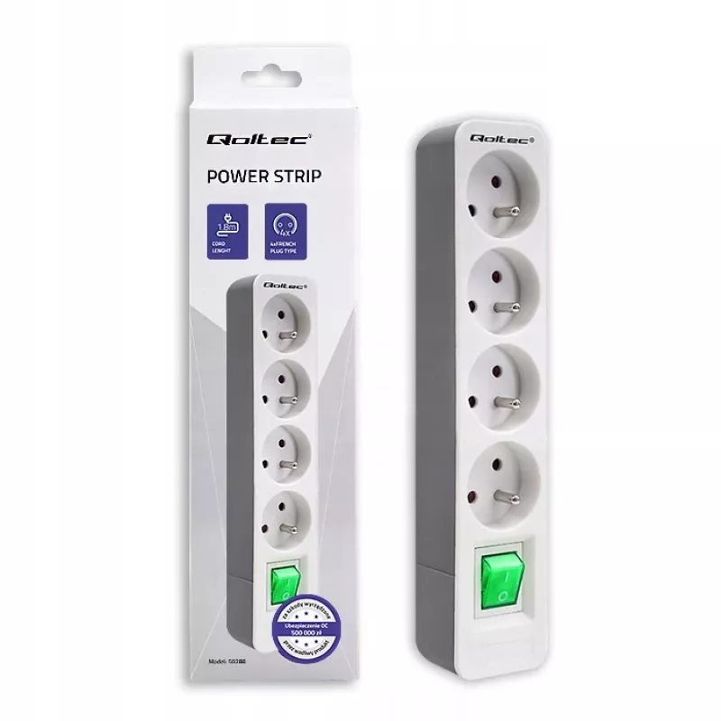 Regleta de alimentación Qoltec 50288 1,8 m 4 tomas de corriente para interior Blanco