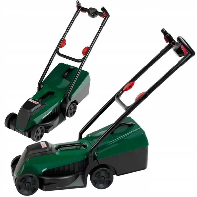 KLEIN 2780 cortacésped de juguete Bosch con cesto de hierba extraíble, sonidos realistas, verde/negro, a partir de 3 años