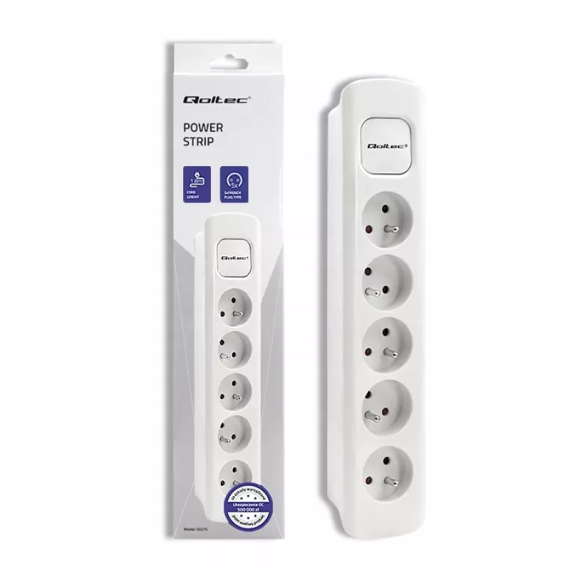 Regleta de alimentación Qoltec 50276 1,8 m 5 tomas de corriente para interior Blanco