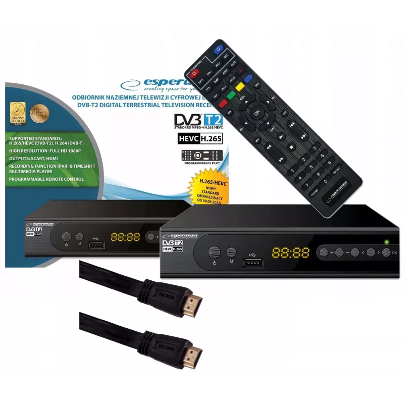 Decodificador sintonizador TV DVB-T2 Hevc H.265 Cable HDMI