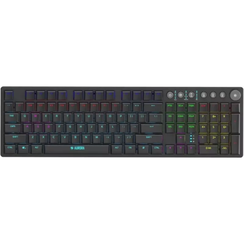 iBOX Aurora K-6 IKGMK6 teclado gaming mecánico de perfil bajo, con cable + RF inalámbrico + Bluetooth, switches KRGD Red, retroiluminación LED, QWERTY inglés, negro