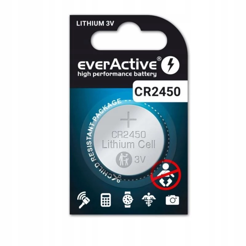 Pila de botón de litio everActive CR2450, 3 V, 5 mm de altura — pack de 5