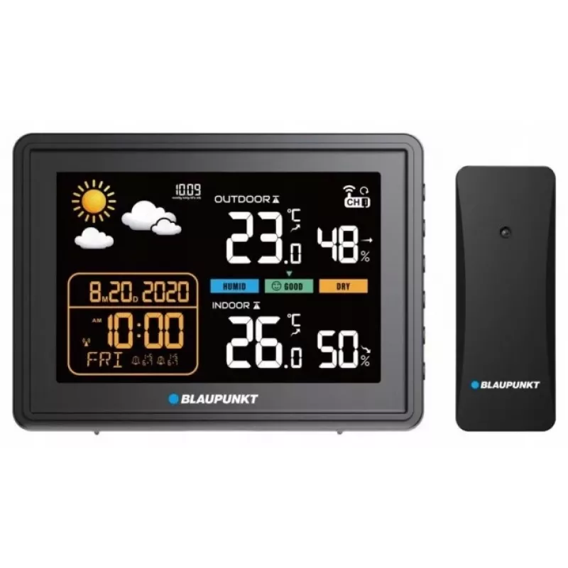 Estación meteorológica BLAUPUNKT WS30BK con sensor exterior inalámbrico, LCD en color, reloj, alarma, barómetro, °C, 1 sensor