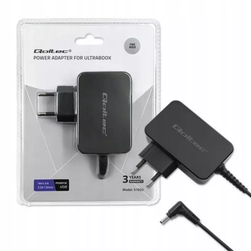 Fuente de alimentación Qoltec 51032 45W para interiores negra para portátiles