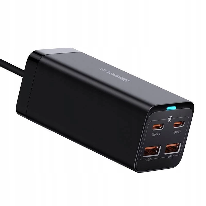 Baseus GaN3 Pro CCGP000101 cargador de sobremesa 100 W, 2x USB-C + 2x USB-A, PD 3.0, QC 4.0+, cable de 1,5 m, negro
