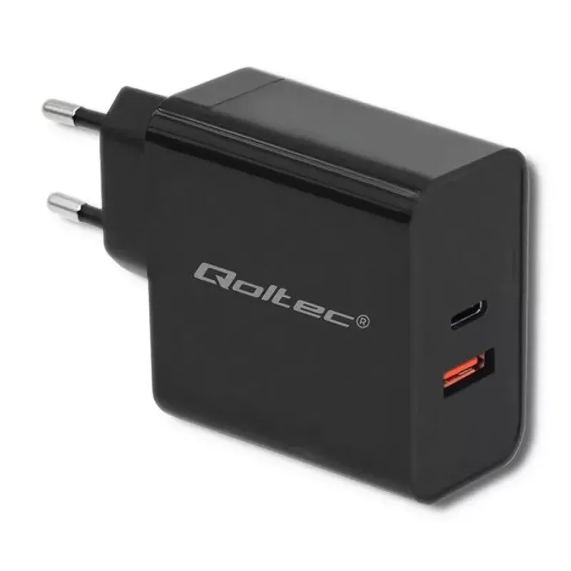 Qoltec 51716 cargador de pared 63 W, USB-C PD + USB QC 3.0, 5-20 V 1,5-3 A, negro